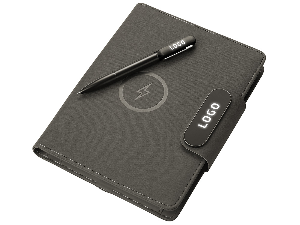 Подарочный набор Twilight: органайзер А5 с беспроводной зарядкой и металлическая шариковая ручка со светящимся логотипом — изображение 3