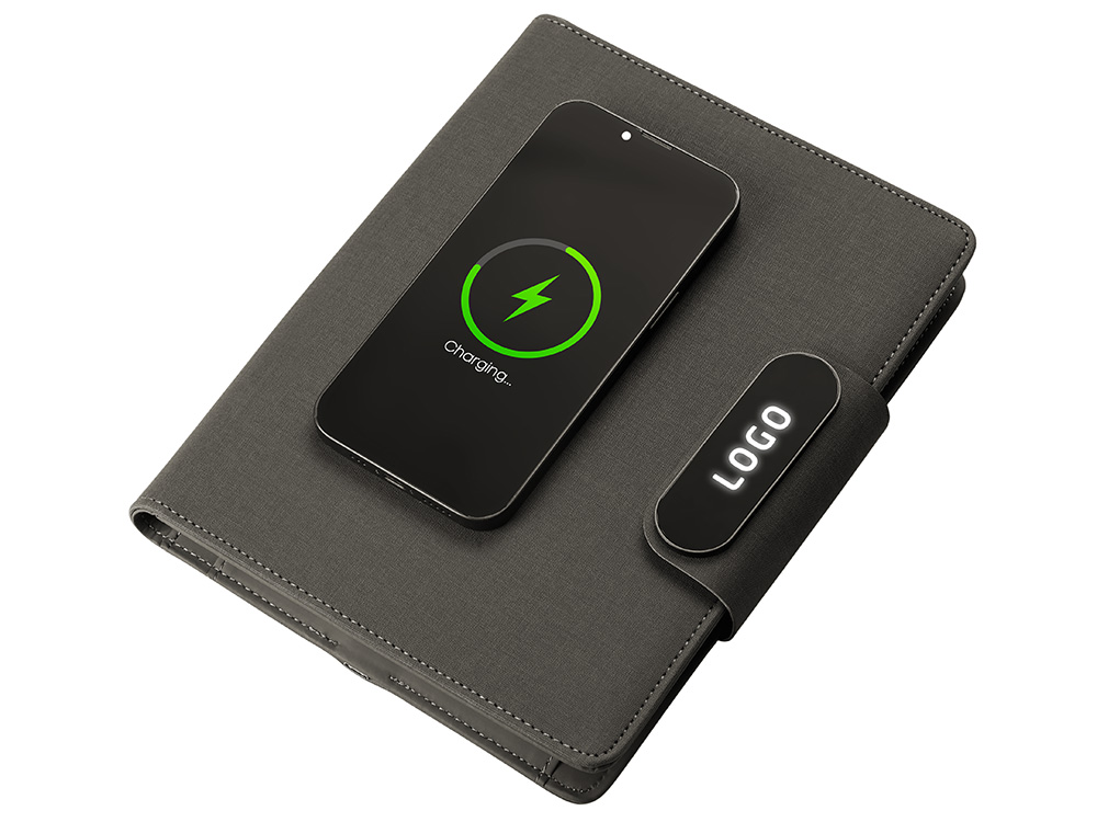 Подарочный набор Twilight: органайзер А5 с беспроводной зарядкой и металлическая шариковая ручка со светящимся логотипом — изображение 4