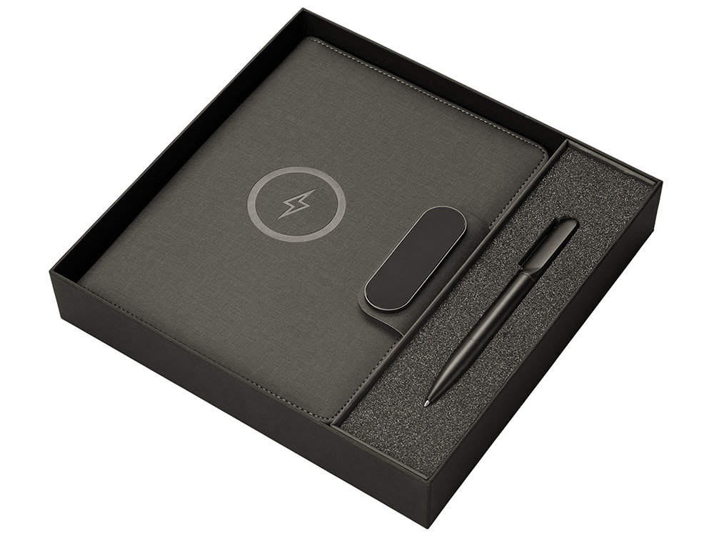 Подарочный набор Twilight: органайзер А5 с беспроводной зарядкой и металлическая шариковая ручка со светящимся логотипом — изображение 2