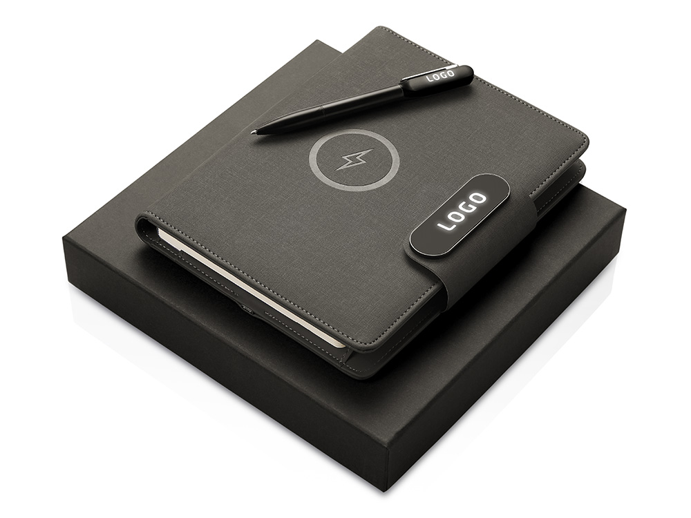 Подарочный набор Twilight: органайзер А5 с беспроводной зарядкой и металлическая шариковая ручка со светящимся логотипом