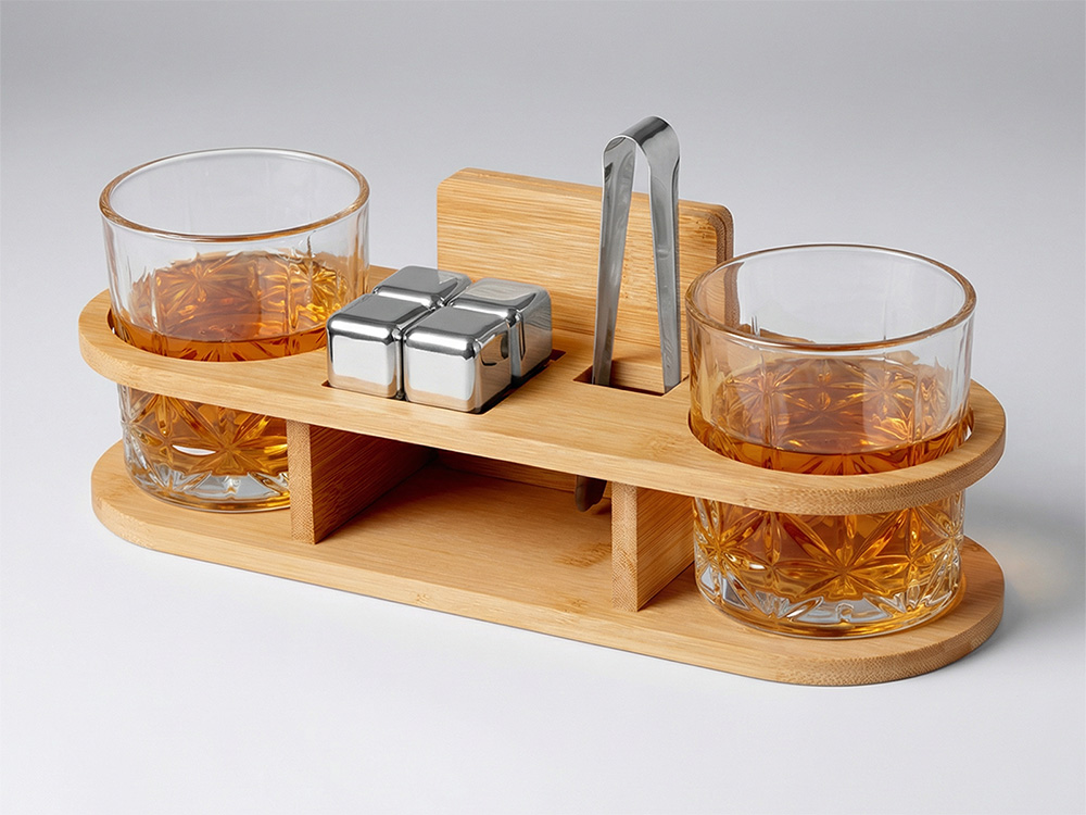 Набор для виски на бамбуковой подставке Boulevardier