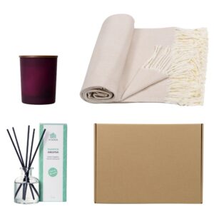 Подарочный набор для дома с пледом, свечой и диффузором