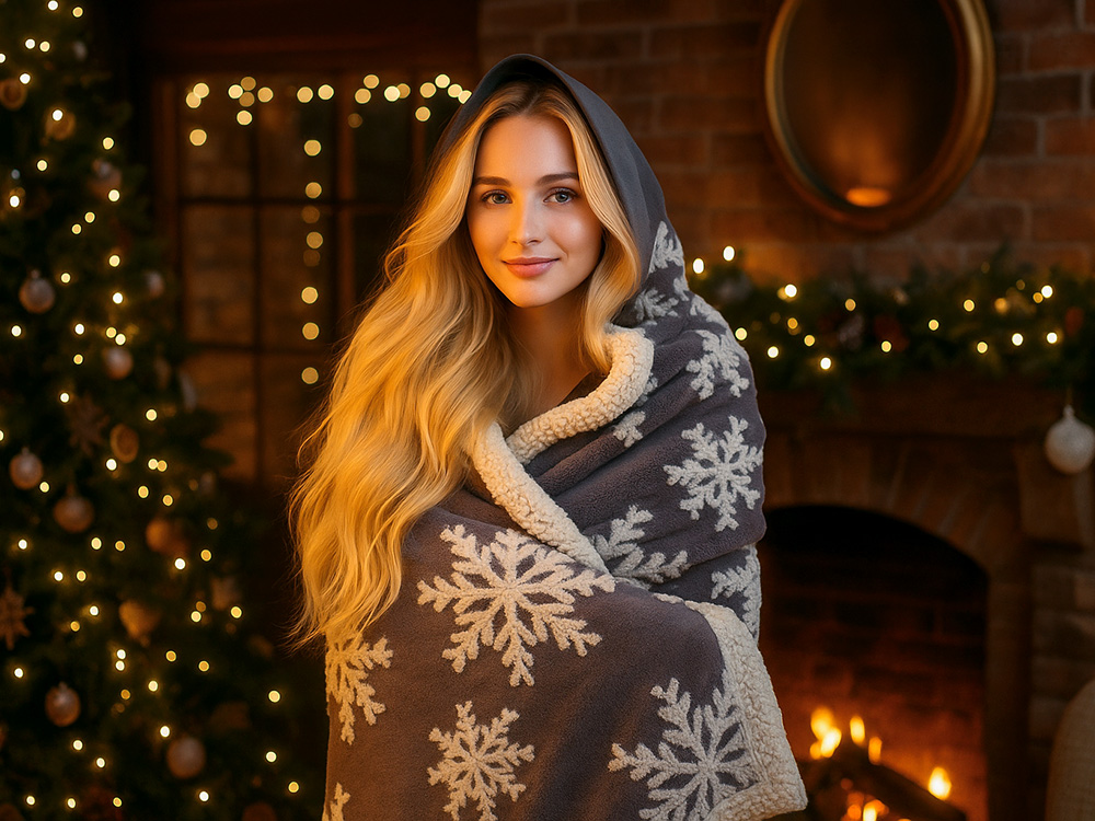 Плед Snowflake новогодний с капюшоном — изображение 13