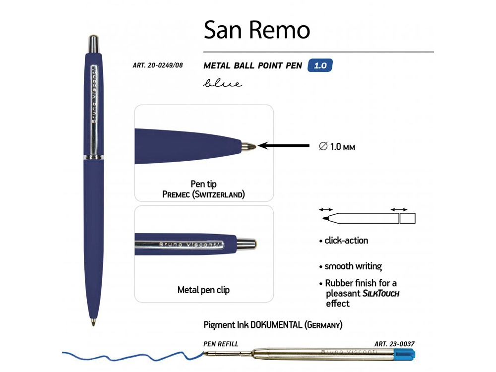Ручка металлическая шариковая San Remo, софт тач — изображение 3