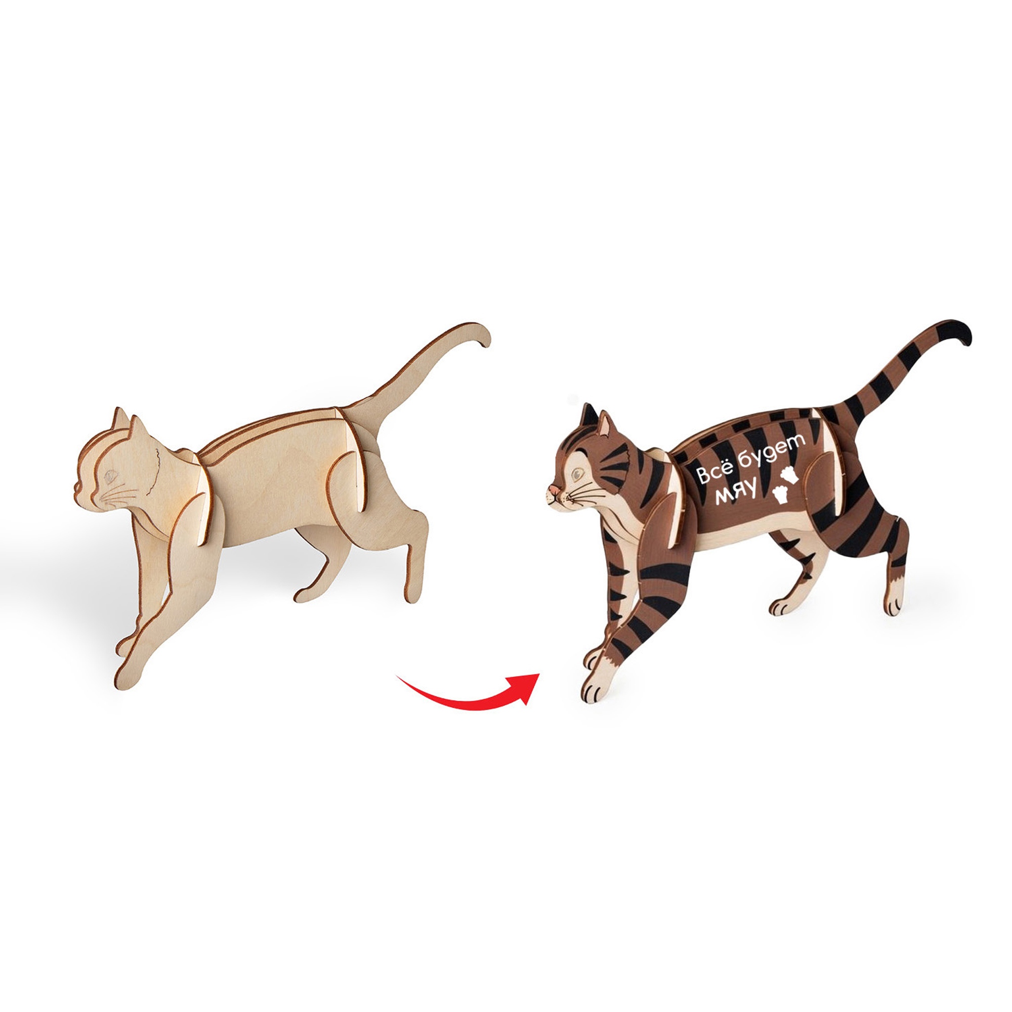 Деревянный 3d пазл Котик — изображение 2