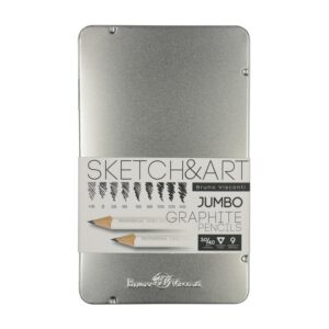 Набор из 9 утолщенных чернографитовых карандашей Sketch & Art HB - 14B