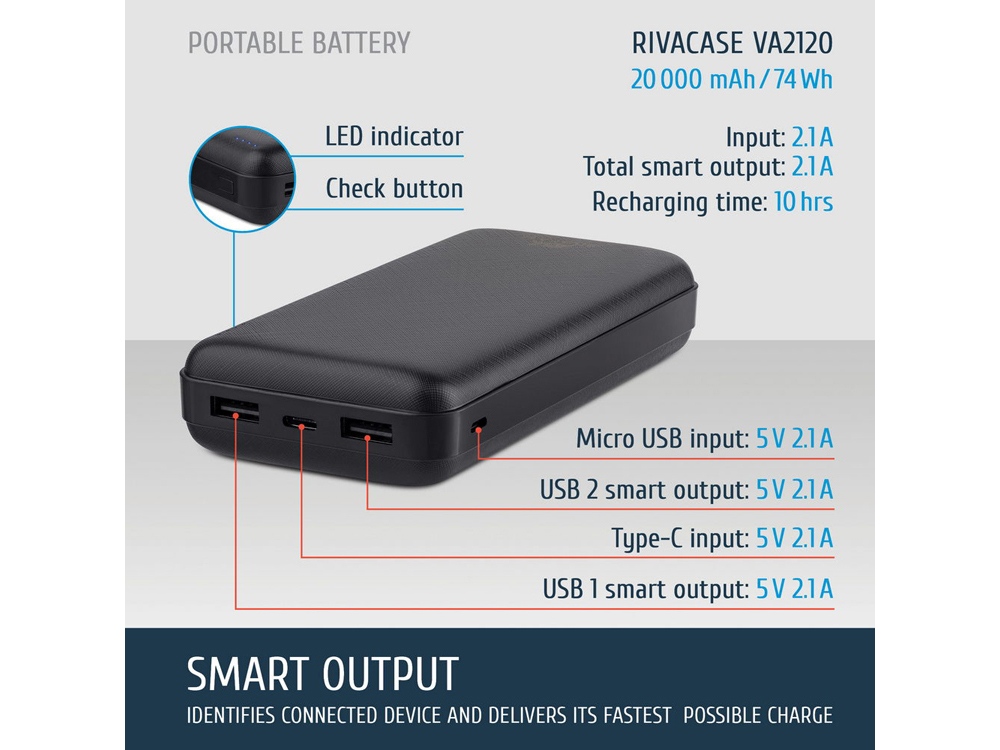 Внешний аккумулятор VA2120, 20000 mAh — изображение 17