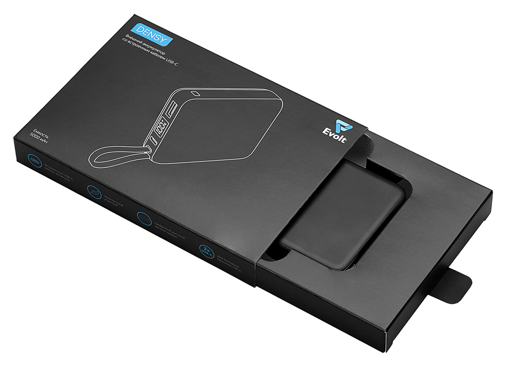 Внешний аккумулятор со встроенным кабелем USB-C Дэнси, 5000 мАч — изображение 5