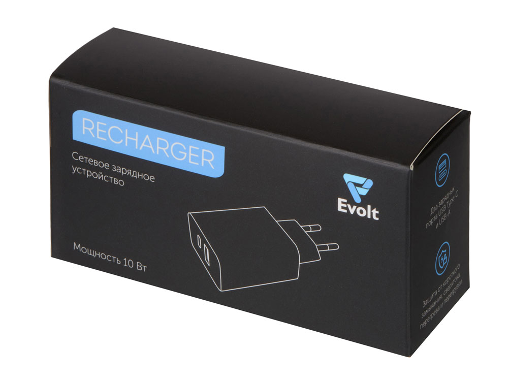 Сетевое зарядное устройство c выходами USB-A и USB-C Recharger, 10 Вт — изображение 4
