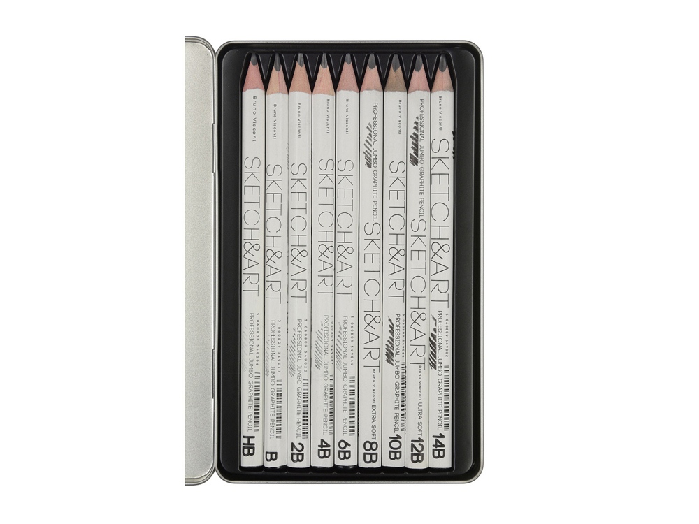 Набор из 9 утолщенных чернографитовых карандашей Sketch & Art HB - 14B — изображение 3