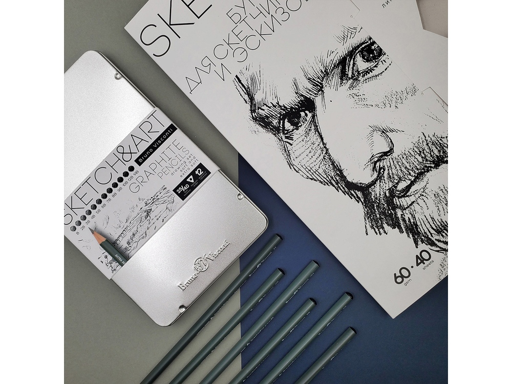 Набор из 12 чернографитовых карандашей Sketch & Art В - 14В — изображение 4